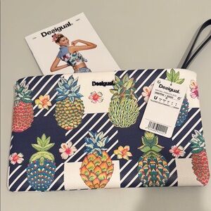 Desigual Blue and White Pineapple Print Wristlet